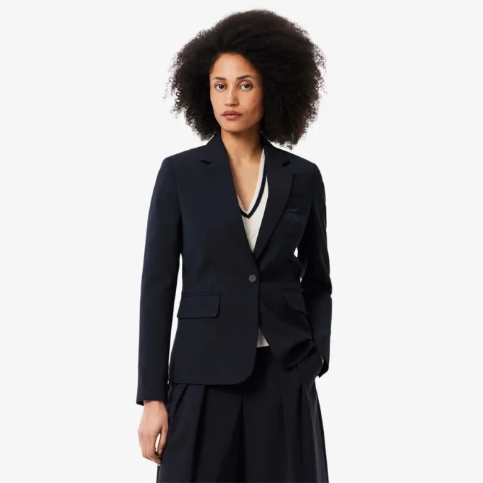 Blazer en laine slim fit avec logo brodé pour femme