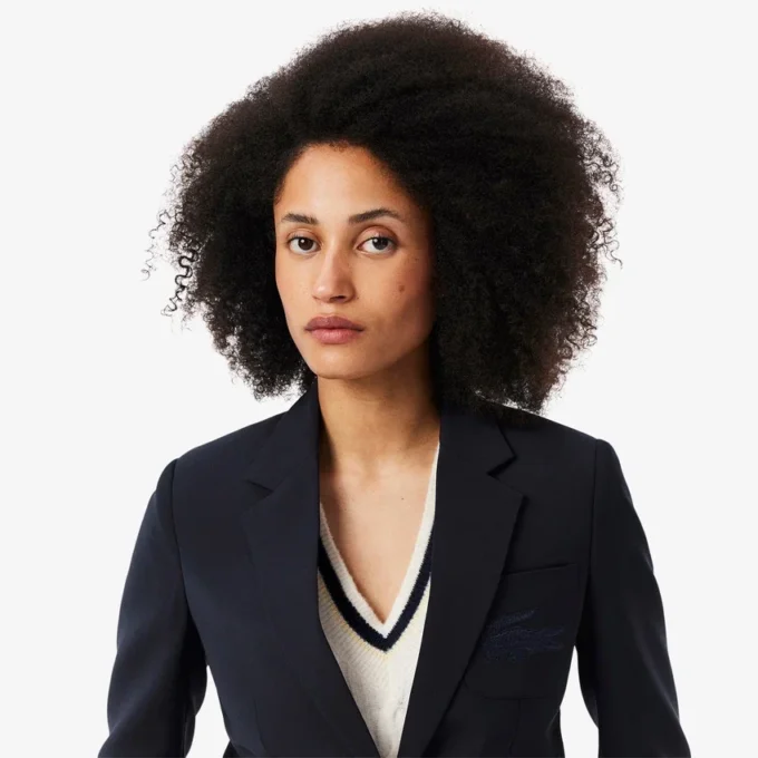Blazer en laine slim fit avec logo brodé pour femme