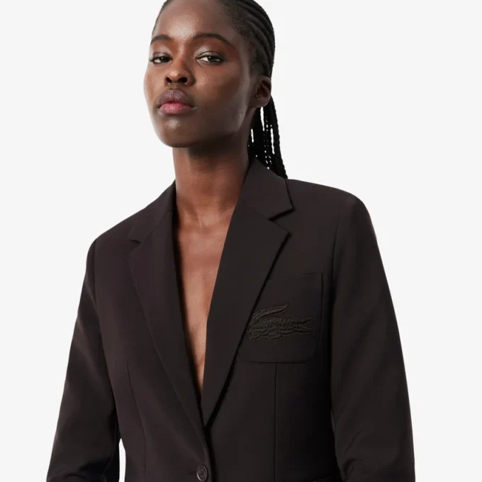 Blazer en laine slim fit avec logo brodé pour femme