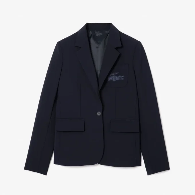 Blazer en laine slim fit avec logo brodé pour femme
