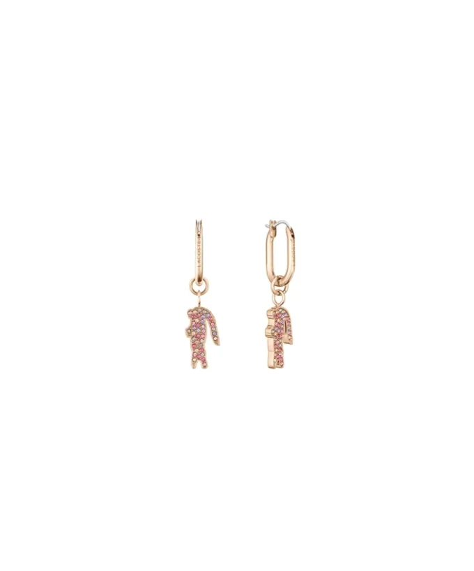 Boucles d&rsquo;oreilles en or avec pendentif crocodile en cristal rose