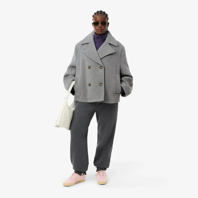 Cabane courte oversize en laine mélangée pour femme