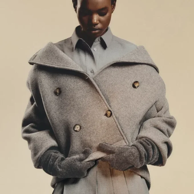 Cabane courte oversize en laine mélangée pour femme