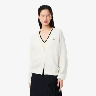 Cardigan en coton à col en V et maille Moss pour femme