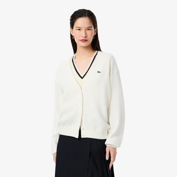 Cardigan en coton à col en V et maille Moss pour femme