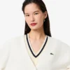 Cardigan en coton à col en V et maille Moss pour femme