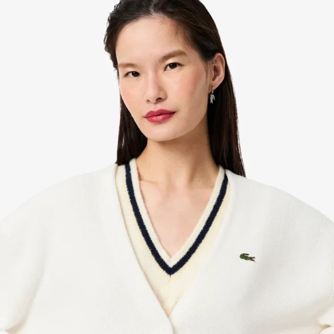Cardigan en coton à col en V et maille Moss pour femme