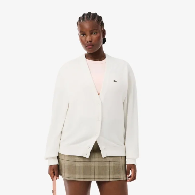 Cardigan en coton à col en V et maille Moss pour femme