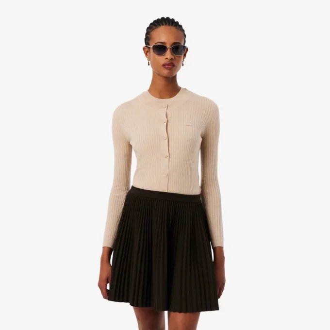 Cardigan en laine mérinos à côtes pour femme