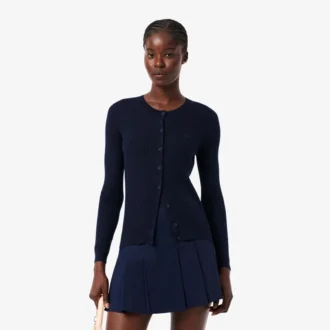 Cardigan en laine mérinos à côtes pour femme