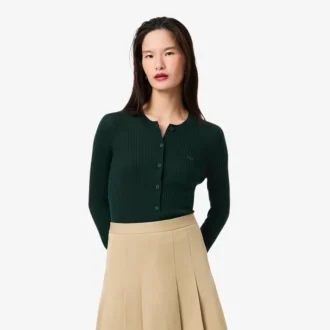 Cardigan en laine mérinos à côtes pour femme