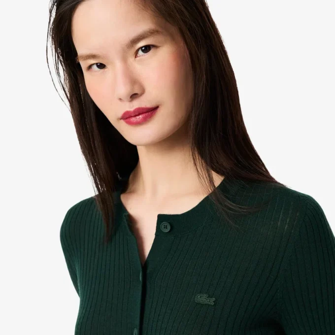 Cardigan en laine mérinos à côtes pour femme