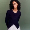 Cardigan en laine mérinos à côtes pour femme