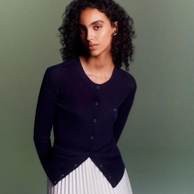 Cardigan en laine mérinos à côtes pour femme