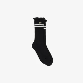 Chaussettes côtelées à bordure en dentelle pour femme
