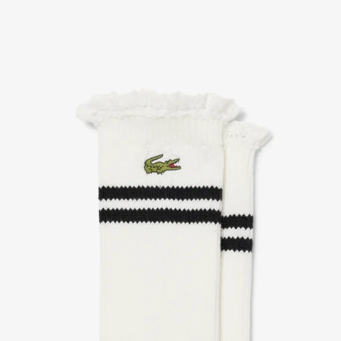 Chaussettes côtelées à bordure en dentelle pour femme Chaussettes côtelées à bordure en dentelle pour femme