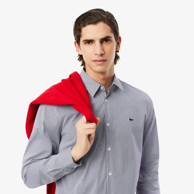 Chemise boutonnée à rayures stretch coupe slim pour homme Chemise boutonnée à rayures stretch coupe slim pour homme