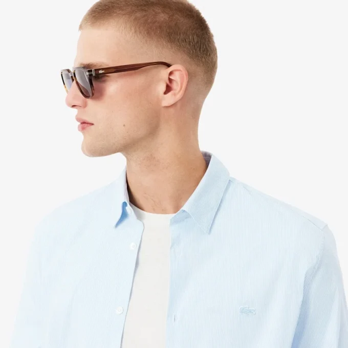 Chemise boutonnée à rayures stretch coupe slim pour homme