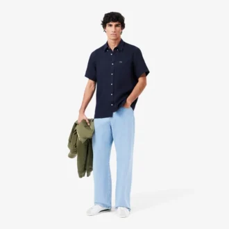Chemise en lin à manches courtes pour homme