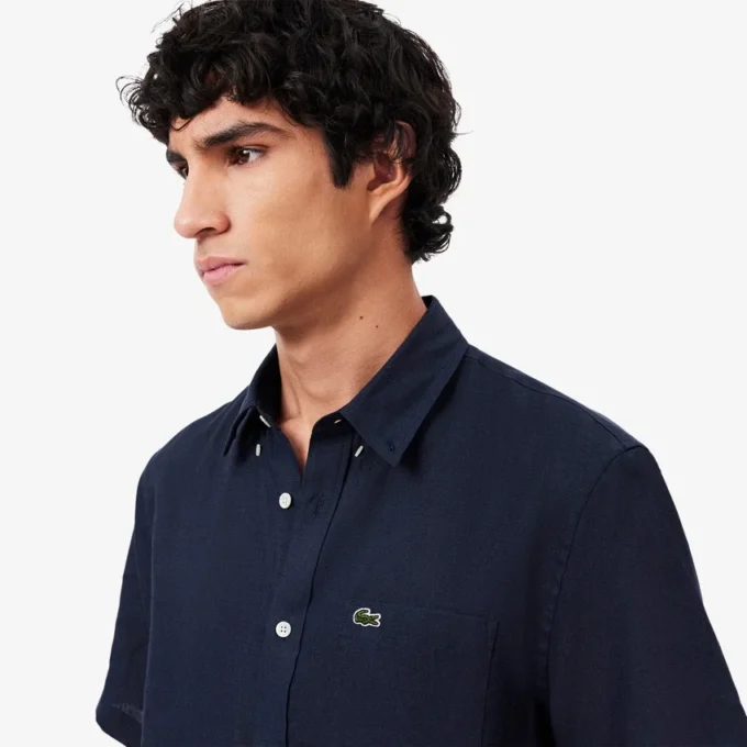 Chemise en lin à manches courtes pour homme