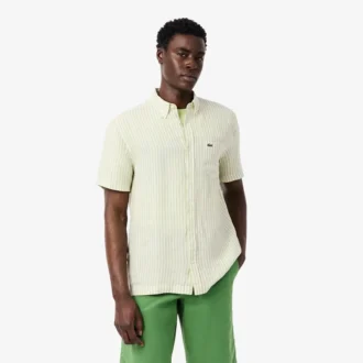 Chemise en lin à manches courtes pour homme, coupe classique