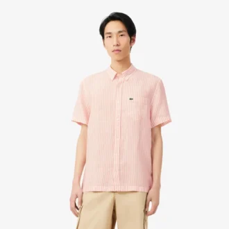 Chemise en lin à manches courtes pour homme, coupe classique