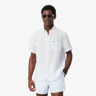 Chemise en lin à manches courtes pour homme, coupe classique