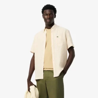 Chemise en lin à manches courtes pour homme, coupe classique