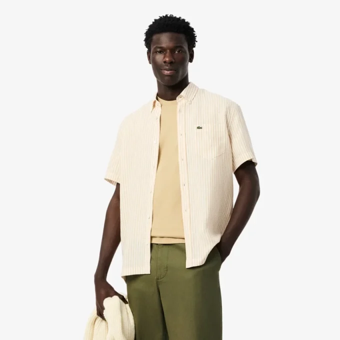 Chemise en lin à manches courtes pour homme, coupe classique