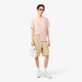 Chemise en lin à manches courtes pour homme, coupe classique