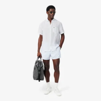 Chemise en lin à manches courtes pour homme, coupe classique