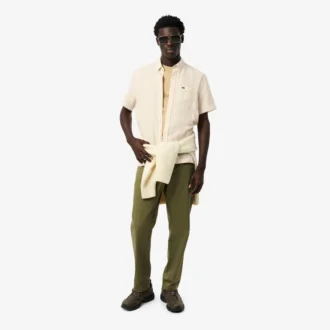 Chemise en lin à manches courtes pour homme, coupe classique