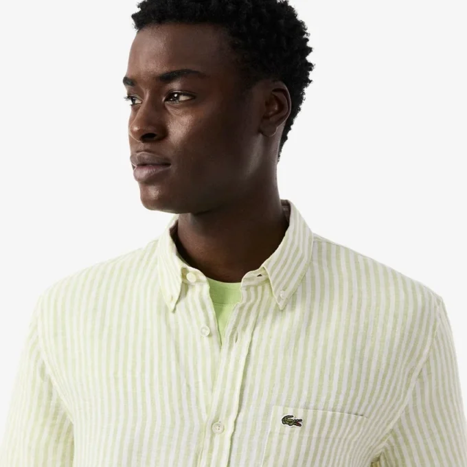 Chemise en lin à manches courtes pour homme, coupe classique