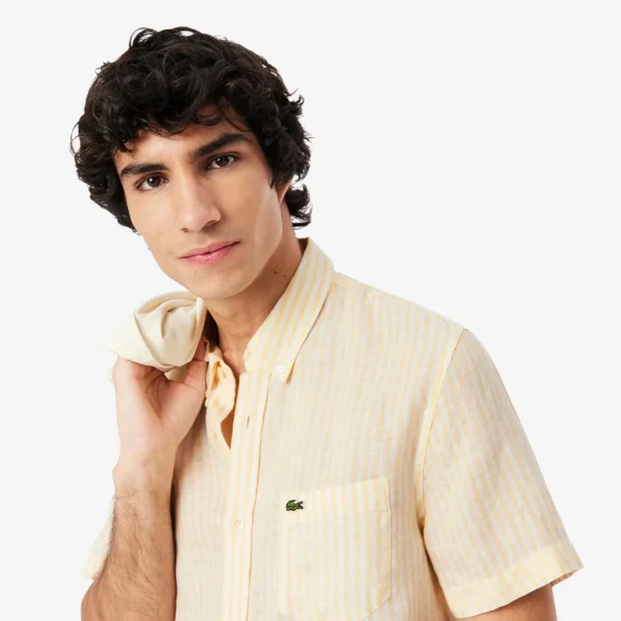 Chemise en lin à manches courtes pour homme, coupe classique Chemise en lin à manches courtes pour homme, coupe classique