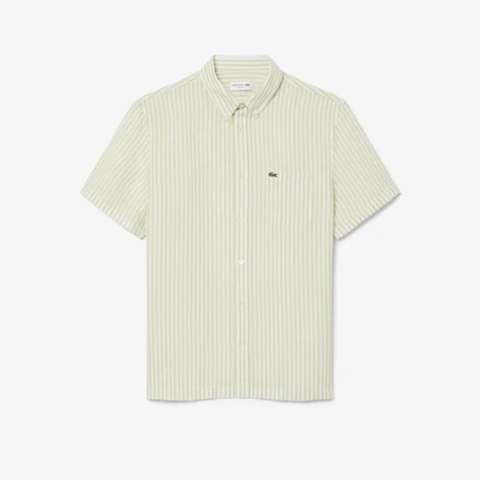 Chemise en lin à manches courtes pour homme, coupe classique