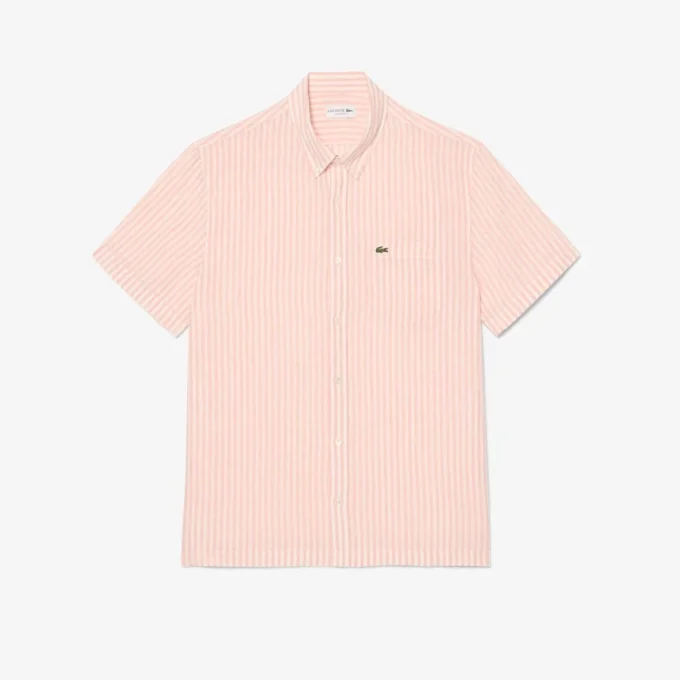 Chemise en lin à manches courtes pour homme, coupe classique