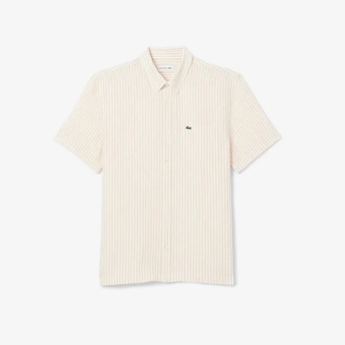 Chemise en lin à manches courtes pour homme, coupe classique