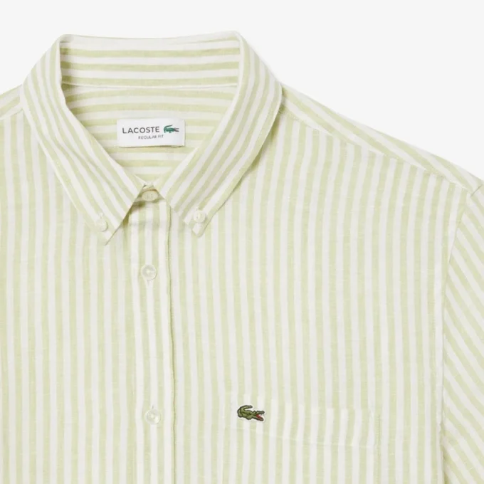 Chemise en lin à manches courtes pour homme, coupe classique