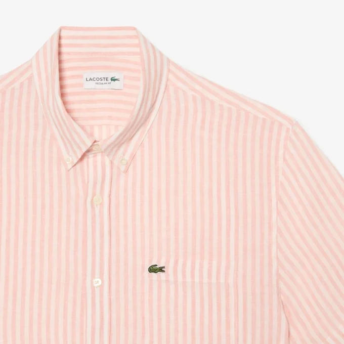 Chemise en lin à manches courtes pour homme, coupe classique