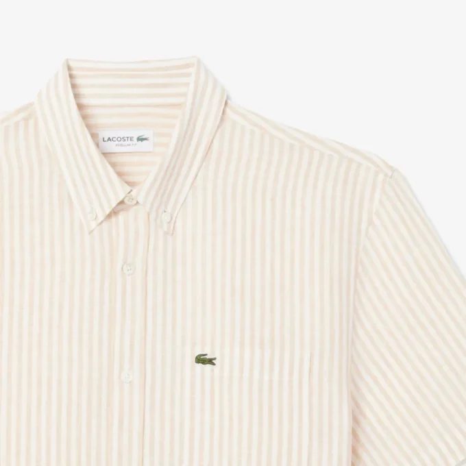 Chemise en lin à manches courtes pour homme, coupe classique