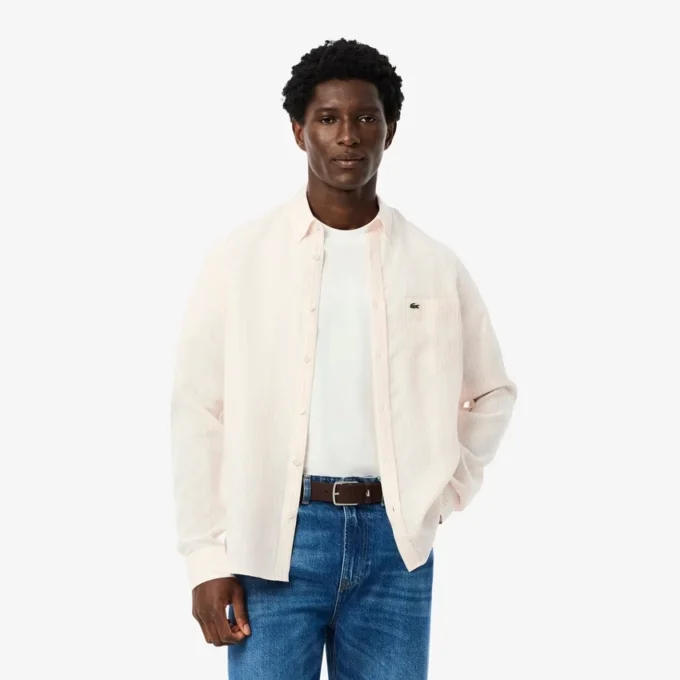 Chemise en lin rayée coupe classique pour homme Chemise en lin rayée coupe classique pour homme