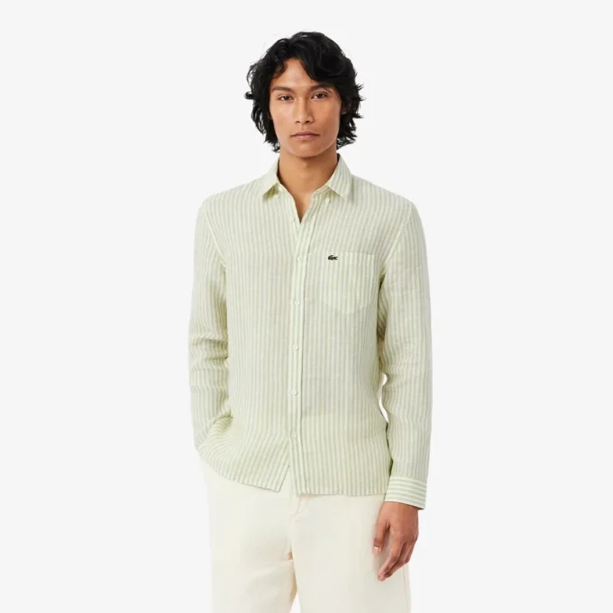Chemise en lin rayée coupe classique pour homme Chemise en lin rayée coupe classique pour homme