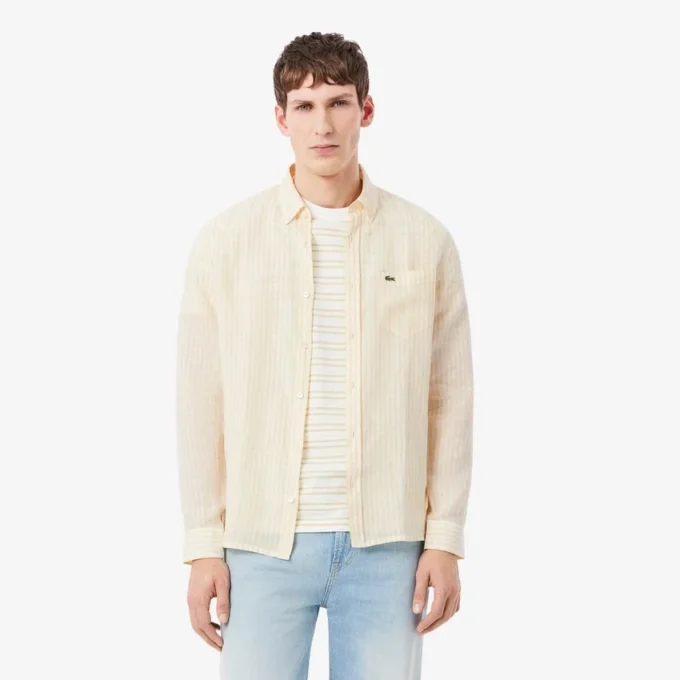 Chemise en lin rayée coupe classique pour homme