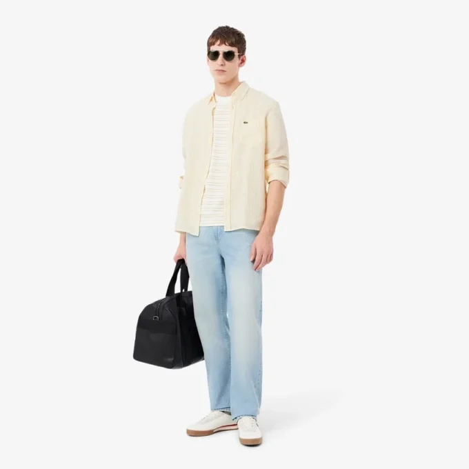 Chemise en lin rayée coupe classique pour homme