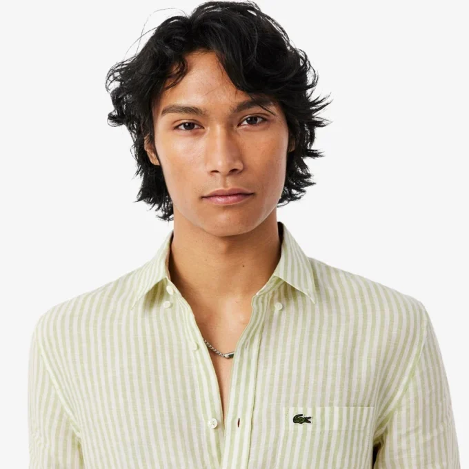 Chemise en lin rayée coupe classique pour homme Chemise en lin rayée coupe classique pour homme