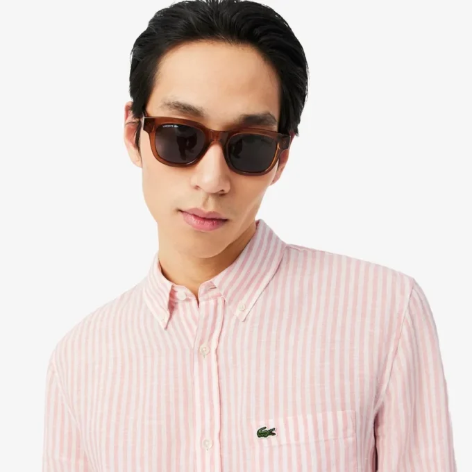 Chemise en lin rayée coupe classique pour homme Chemise en lin rayée coupe classique pour homme