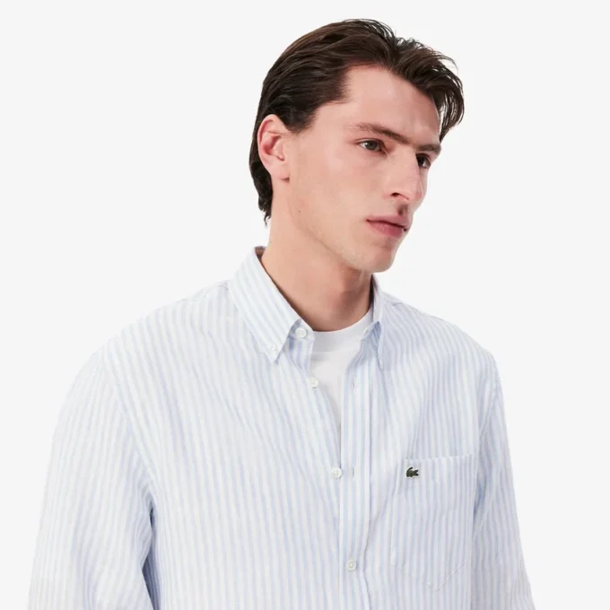 Chemise en lin rayée coupe classique pour homme Chemise en lin rayée coupe classique pour homme