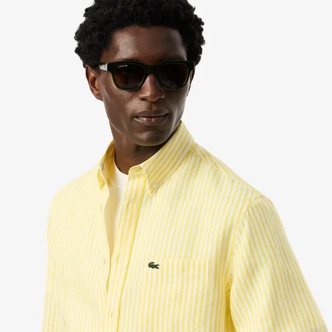 Chemise en lin rayée coupe classique pour homme