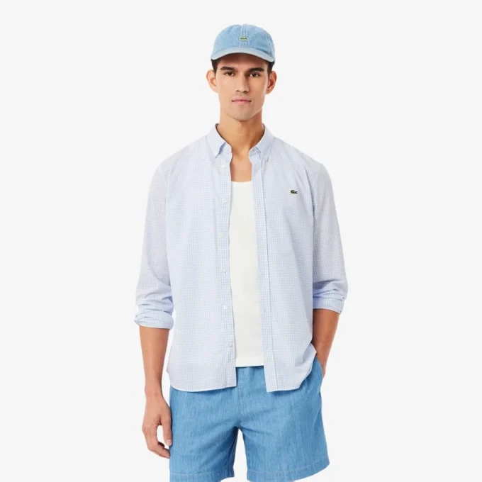 Chemise en popeline à carreaux, coupe classique Chemise en popeline à carreaux, coupe classique