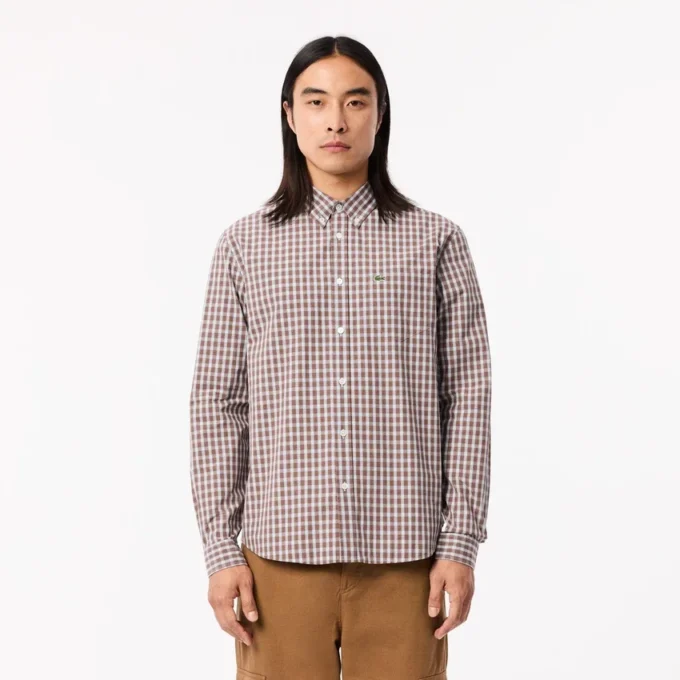 Chemise en popeline à carreaux pour homme, coupe classique